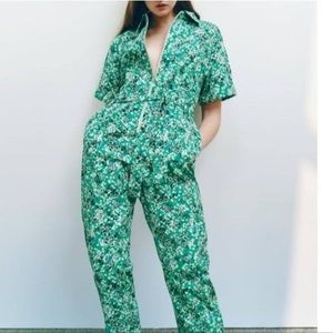 Zara green flora romper size small
